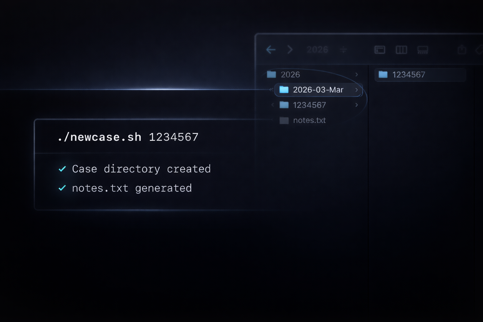 Stylized teaser image for the Bash-based case directory generator